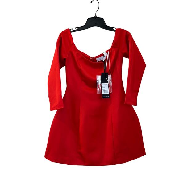 Elliatt x Revolve Vida Red Satin Off Shoulder Mini Dress XS Holiday Cocktail - Picture 2 of 9